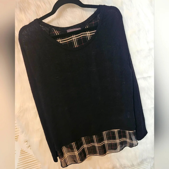 Suzy Shier Original Black w/Plaid Pullover Tulip Back Sweater (NWOT) - Picture 2 of 7